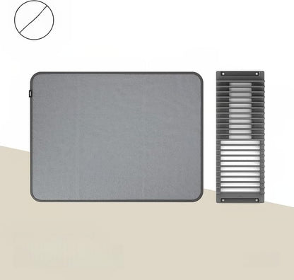 2-in-1 Folding Dish Rack with Drying Mat, Space-Saving Dish Drainer for Kitchen Countertops, Absorbent Microfiber Mat with Foldable Plate and Utensil Holder