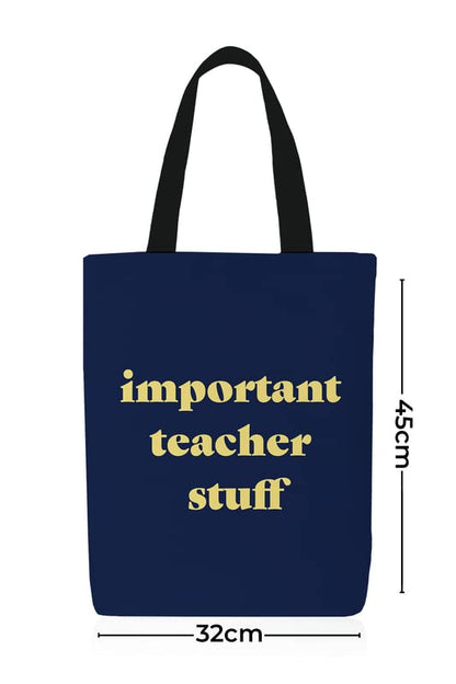 Canvas Teacher Stuff Tote Bag, a Durable and Reusable Bag in Dark Blue, 32x45 cm, a Perfect and Practical Gift for Educators to carry Books, Supplies, and Everyday Essentials