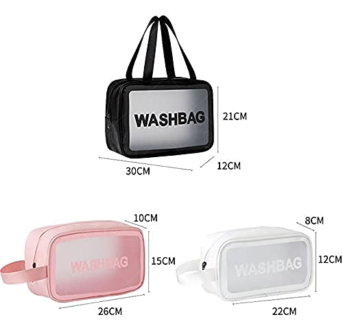 3Pcs Cosmetic Bag Vinyl Air Travel Toiletry Bags Bulk, Water Resistant PVC Packing Cubes with Zipper Closure & Carry Handle for Women Baby Men, Make-up brush Case Beach Pool Spa Gym Bag (White)