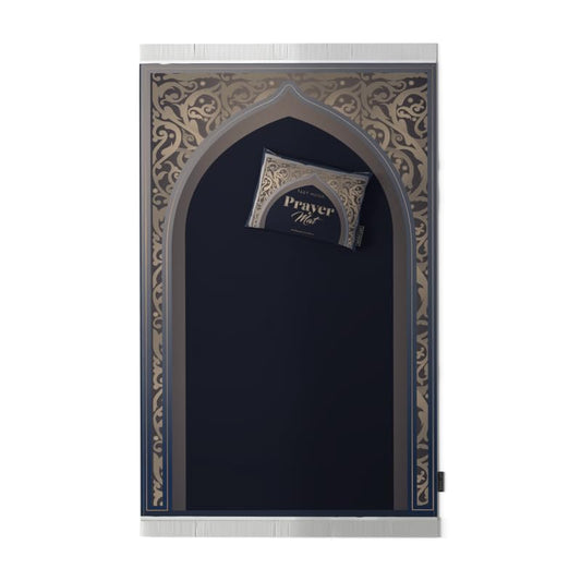 Al-Hedaya Velvet Prayer Mat, a Luxurious Islamic Rug in Blue & Beige from Soft Velvet Material, 68x117 cm, for Comfortable Prayer, Ideal for Home, Mosque, or as a Travel Janamaz