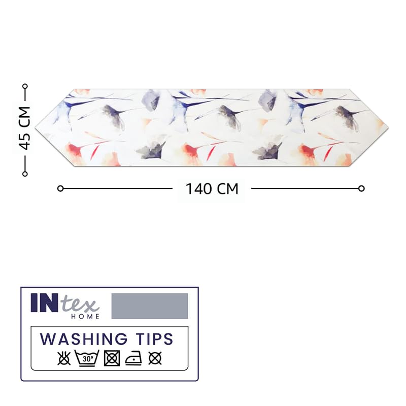 INTEX HOME Table Runner, Sou Floral Pattern, V-End Design, Premium Linen Velvet, Wrinkle-Resistant and Ultra-Soft, 45×140 cm, 1 Piece, Off-White x Navy Blue x Blush, for Dining and Living Room