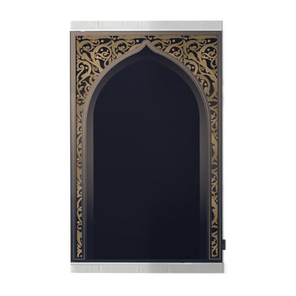 Al-Hedaya Velvet Prayer Mat, a Luxurious Islamic Rug in Blue & Gold from Soft Velvet Material, 68x117 cm, for Comfortable Prayer, an Elegant Salah Mat for Home, Mosque, or as a Gift