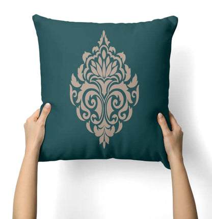 Canvas Damask Green Cushion Cover, a durable decorative pillow with a sophisticated pattern in a calming green, 40x40 cm, perfect for adding a touch of traditional elegance to any room