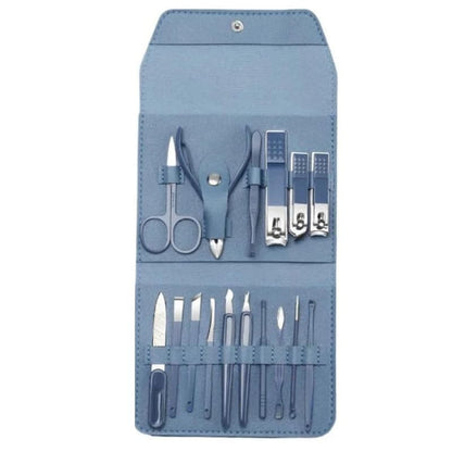 طقم قص الأظافر، مجموعة من 16 قطعة من الفولاذ المقاوم للصدأ مع مقص أظافر وملقط ومقص بشرة، ومجموعة أدوات مانيكير وباديكير للمنزل والسفر