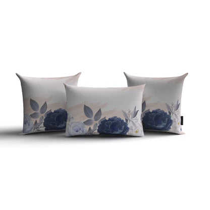 Bloom Set Velvet Cushion Cover in Blue & White, a plush decorative pillow with a beautiful floral pattern, 40x40 cm, perfect for creating a serene and elegant atmosphere in your bedroom