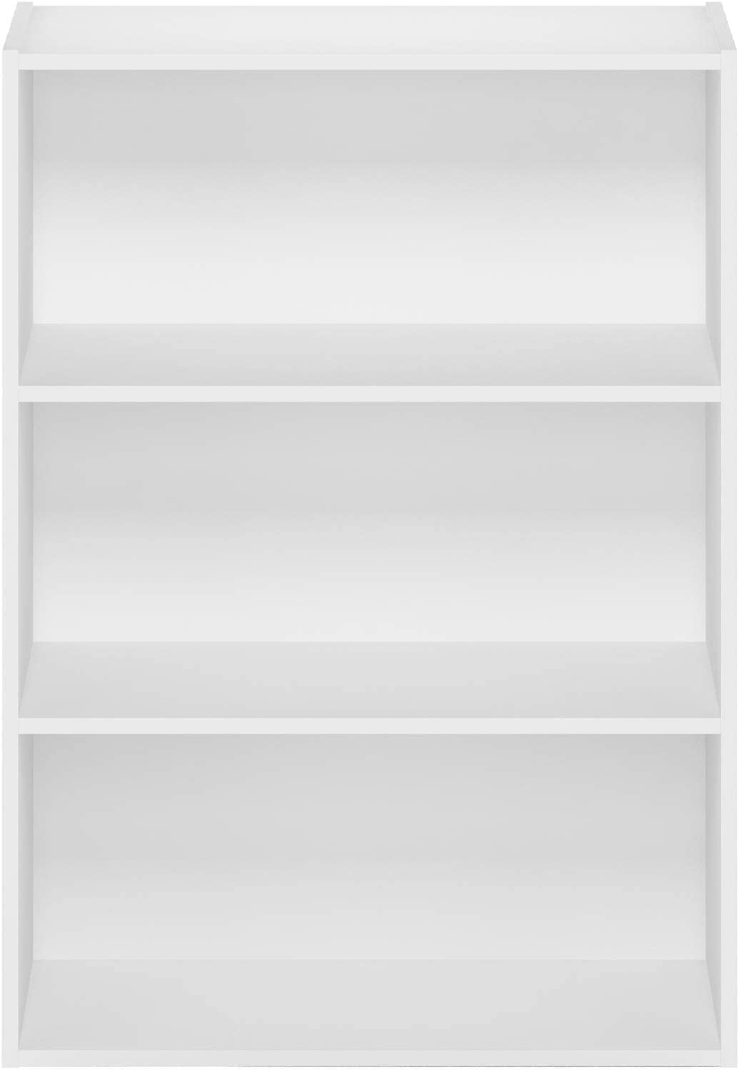 Open Book case with 3 Shelves, 80cm Wide Geometric Wood Design in a Solid White Finish, Contemporary Freestanding Shelving Unit for Storage and Display in Any Room