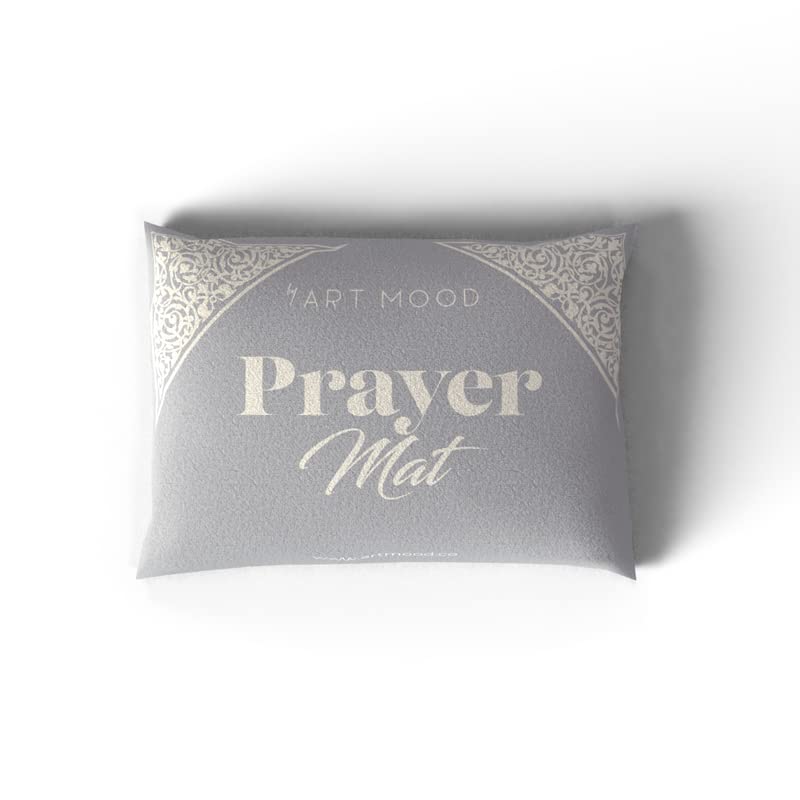 Velvet Prayer Mat in a modern Grey, 68x117 cm, a luxurious Islamic rug with a chic dome design, offering a soft and comfortable foundation for your prayers and meditation