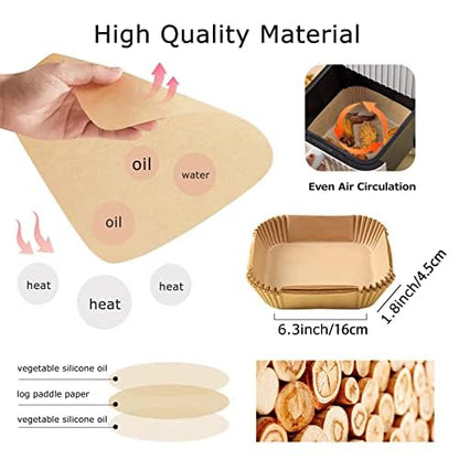 100 Pcs Air Fryer Liners Waterproof Reusable Air Fryer Liners Square Parchment Paper Liners for Baking, Fried Food, Microwave, 7.8inch/20cm