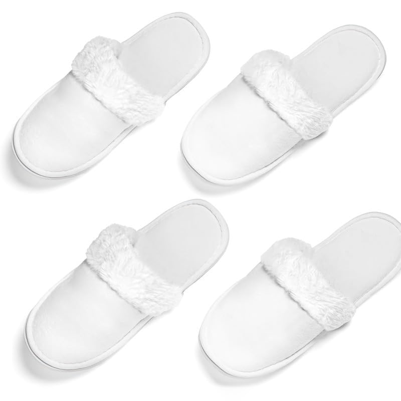 INtex HOME Luxury Plush White Indoor Slippers - Soft Fleece Lining with Faux Fur Trim Non-Slip Sole - Cozy House Slippers for Men and Women - 1 Pair, One Size