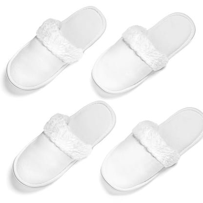 INtex HOME Luxury Plush White Indoor Slippers - Soft Fleece Lining with Faux Fur Trim Non-Slip Sole - Cozy House Slippers for Men and Women - 1 Pair, One Size