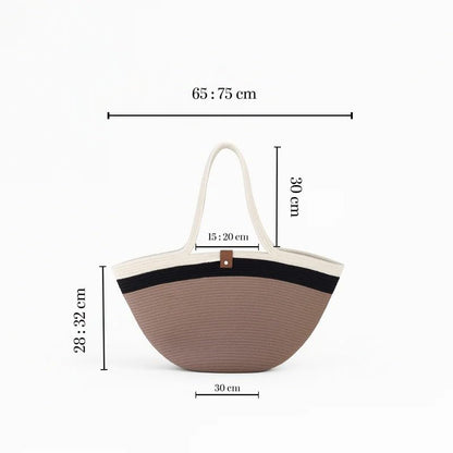 Cotton Rope Bag, 65×32 cm Woven Tote with Soft Handles, Eco-Friendly Textured Shoulder Bag for Beach Market Daily Use, Spacious Handcrafted Carryall for Women