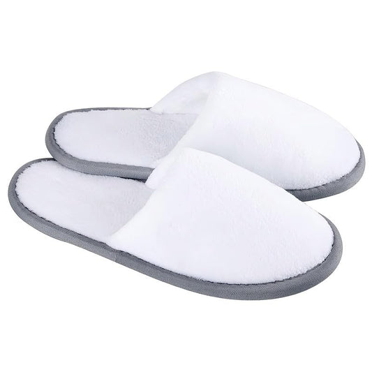 INtex HOME Closed Toe Slippers - Ultra-Soft Fluffy Coral Fleece with Padded Sole for Comfort - Ideal for Guests Hotels and Travel - Unisex - 1 Pair - White x Grey, One Size