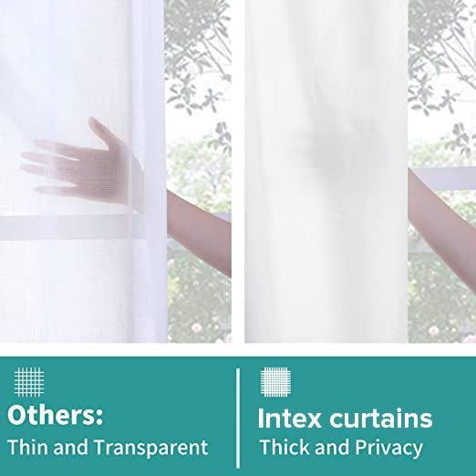 INtex CURTAINS Natural Linen Curtains -Semi Transparent Sheer -Soft And Durable Fabric -For Living Rooms And Bedroom Steel Grommets -Two Pieces 145W x 180L CM Light Grey