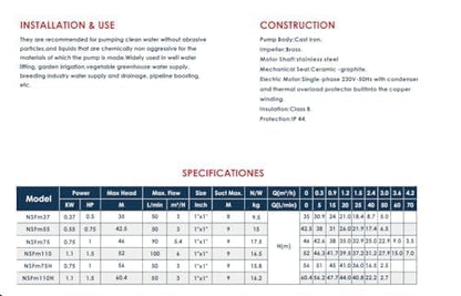 APT NSFM75 46M jet pump single phase 1hp 1''/1'' Self Priming Water Motor Single HP