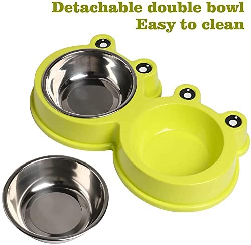 NA/ Double Dog Cat Bowls Premium Stainless Steel Pet Bowls with No-Slip Stainless Steel Cute Modeling Pet Food Water for Feeder Dogs Cats Rabbit and Pets (Green)