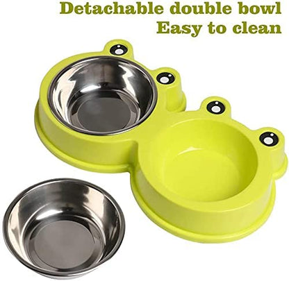 NA/ Double Dog Cat Bowls Premium Stainless Steel Pet Bowls with No-Slip Stainless Steel Cute Modeling Pet Food Water for Feeder Dogs Cats Rabbit and Pets (Green)
