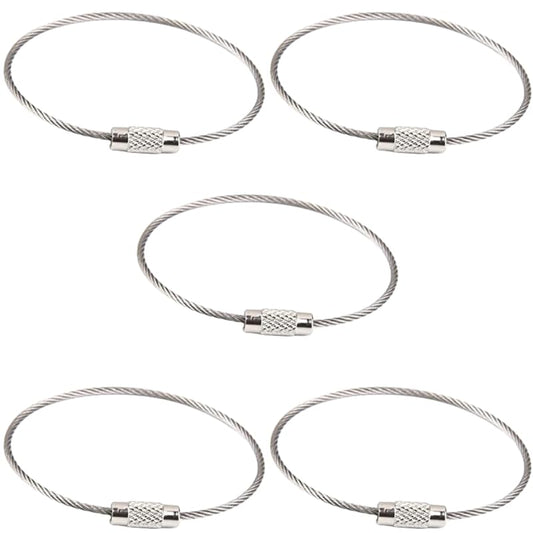 Wire Keychain Cable, Stainless Steel, Detachable Connectable with Screw Lock, Durable Secure for Keys, Luggage Tags, ID Card Holders - 5 Pieces