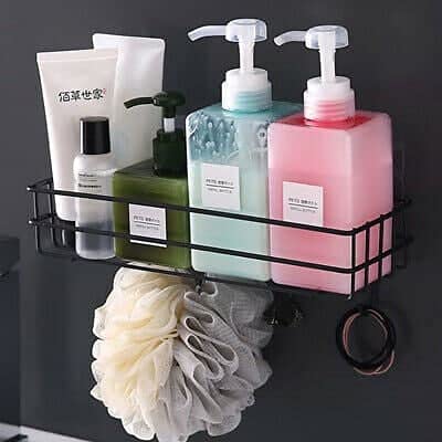 DYRROTH Bathroom Shelf Shower Shelf Adhesive Shower Caddy for Shampoo Holder Kitchen Rack Wall Holder Box Storage Basket with Hook Magic Sticker Shower Rack Shelf with 4 Hook