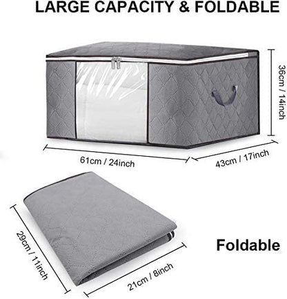 2 Pcs Storage Bag Foldable,Foldable Clothes Storage Bags,Collapsible Storage Bag Organizers,Space Saver Bags,Space Saves Clothes Foldable Clothes Storage Bags for Clothes (Horizontal Style- Grey)