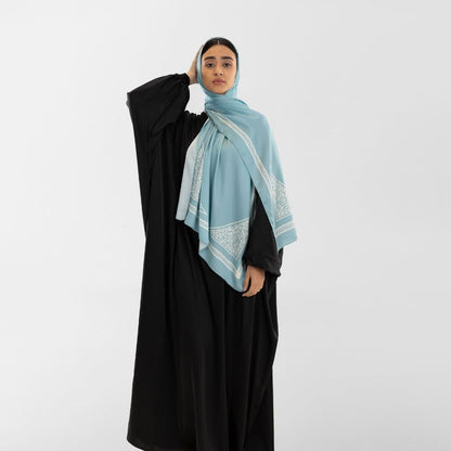 Isdal Al-Qubba Women's Prayer Dress, a One-Piece Garment in Blue & Black made from Soft Satin for Full Coverage and Comfort, One Size Fits All, an Ideal Prayer Abaya for Muslim Women