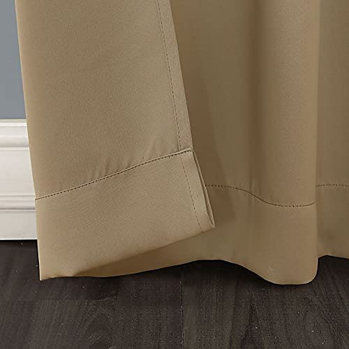 INtex CURTAINS HOUSE Blackout with Tiebacks - Thermal Insulated, Light Blocking and Noise Reducing Grommet Curtain Drapes for Bedroom and Living Room, Set of 2 Panels, (175W x 210L CM, Cafe)