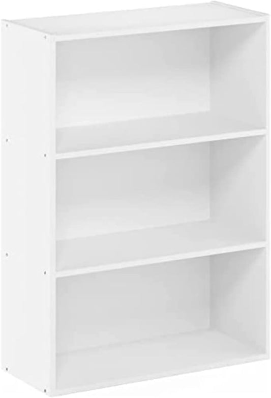 3-Tier Open Shelf Bookcase, Engineered Wood Storage Organizer, Versatile and Modern Standing Bookshelf for Home Office or Living Room, Plain White Finish, Compact Size