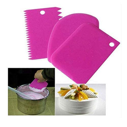 3Pcs/set Plastic Dough Knife Icing Fondant Scraper Jagged Edge Cake Spatula Baking Pastry Tools Plain Smooth Cake Paddle