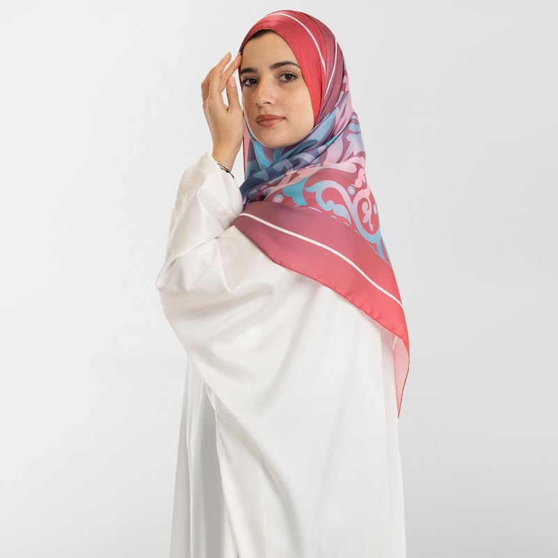 Isdal Al-Hedaya Women's Prayer Dress, a One-Piece Garment in Fuchsia, Turquoise & White from Soft Satin for Full Coverage, One Size, a Vibrant and Comfortable Prayer Abaya for Women