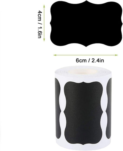 Waterproof Reusable Sticker Labels Roll With White Removable Chalk Marker Practical For Spice Jars And Canisters Set Of 56 Pieces - Black