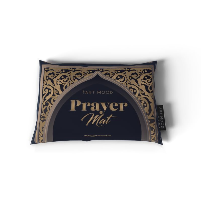 Al-Hedaya Velvet Prayer Mat, a Luxurious Islamic Rug in Blue & Gold from Soft Velvet Material, 68x117 cm, for Comfortable Prayer, an Elegant Salah Mat for Home, Mosque, or as a Gift