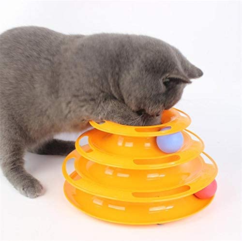 Little Pet Toys Interactive Three Levers Tower of Tracks Pet Crazy Ball Disk Toy (Orange)