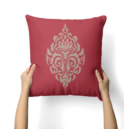 Velvet Damask Red Cushion Cover, a luxurious decorative pillow with an elegant damask pattern in a rich red, 40x40 cm, adds a touch of opulence and dramatic flair to your decor