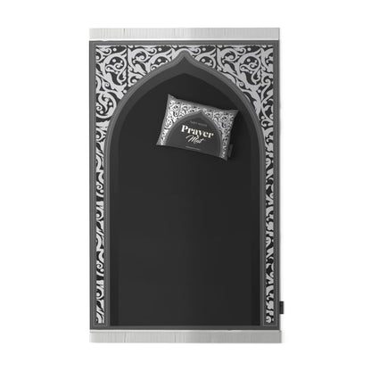 Velvet Prayer Mat in Grey and White, 68x117 cm, a luxurious and soft rug with a chic, modern design, perfect for a comfortable prayer experience at home or as a thoughtful gift