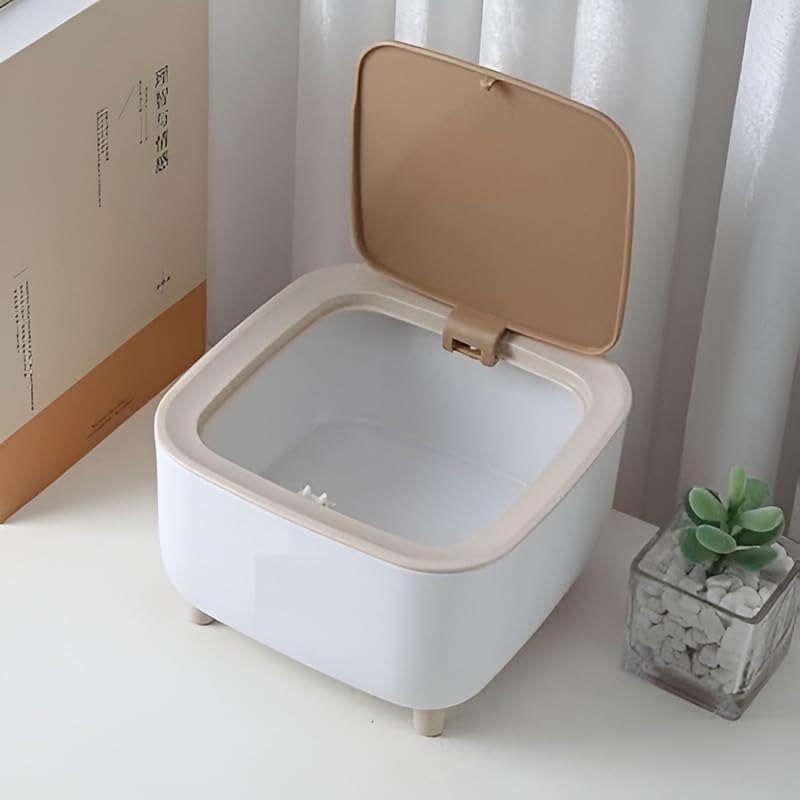 Square Storage Trash Can - 2L, Mini Plastic Waste Bin with Press Top Lid, Compact Design for Office, Kitchen, Under Desk, Multi-Purpose Waste Basket, Easy to Clean