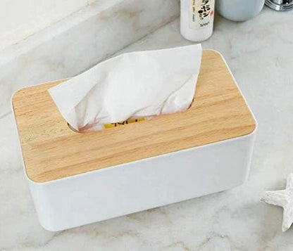 JK Enterprise 1pc Square Shape Wooden Cover Plastic Tissue Box Holder | Paper Napkin Holder Case | Tissue Holder Dispenser Organizer for Car Decor Home Room Hotel