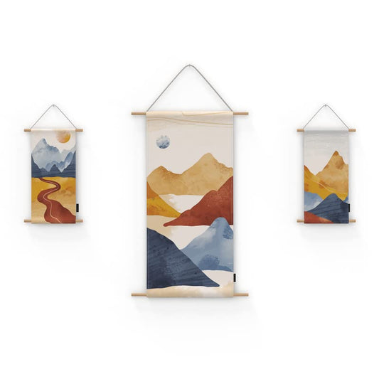 Terrian 3-Piece Fabric Poster Set, a Wall Art Decor Kit with 1 Large (90x44 cm) and 2 Small (42x22 cm) Panels, Multicolor, an Earthy Abstract Design for Living Room or Bedroom Decor