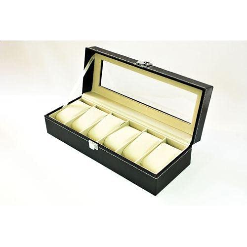 WATCH ORGANIZER-LEATHER-BLACK-6 SLOTS