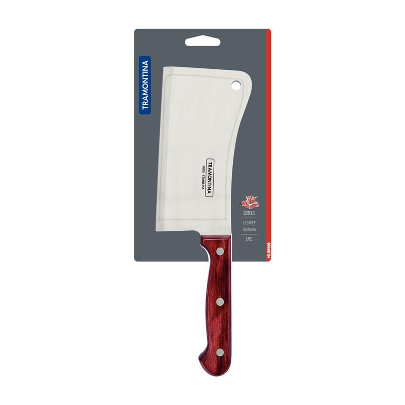 6 Inch Cleaver, Heavy-Duty Stainless Steel Blade with Polywood Handle, Ideal for Meat Cutting and Chopping, Silver and Brown, Durable and Long-Lasting Design