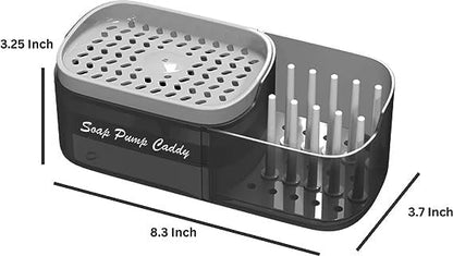 Dish soap Pump Dispenser Sink and Kitchen Caddy Organizer Set with Sponge Included. 3 in 1 Convertible Multi Storage and Holder for sponges, Scrubs, Brushes and More.