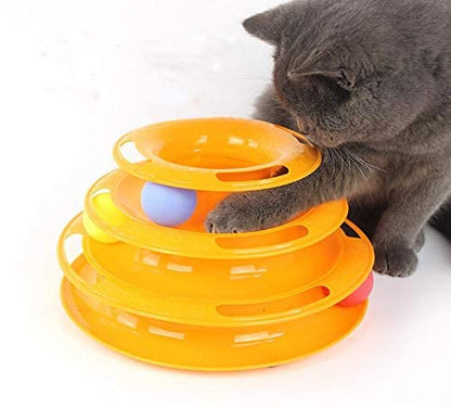 Little Pet Toys Interactive Three Levers Tower of Tracks Pet Crazy Ball Disk Toy (Orange)
