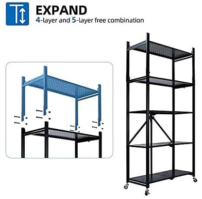 Malson Metal Storage Rack with Wheels, 5-Tier Storage Shelf Heavy Duty Storage Shelving Unit and Metal Organizer Wire Rack for Home Office Kitchen Bathroom Organization