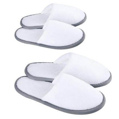 INtex HOME Closed Toe Slippers - Ultra-Soft Fluffy Coral Fleece with Padded Sole for Comfort - Ideal for Guests Hotels and Travel - Unisex - 1 Pair - White x Grey, One Size