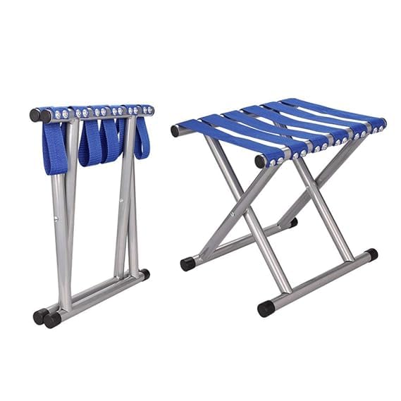 Portable Folding Camping Stool, Lightweight Outdoor Chair, Striped Nylon Webbing Seat (Multicolor)