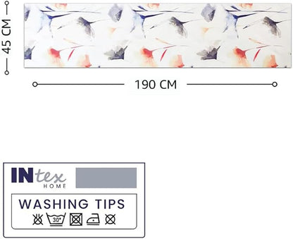 Table Runner, Sou Floral Pattern, V-End Design, Premium Linen Velvet Fabric, Ultra-Soft and Wrinkle-Resistant, 1 Piece, Off-White x Navy Blue x Blush, for Dining and Living Room Décor