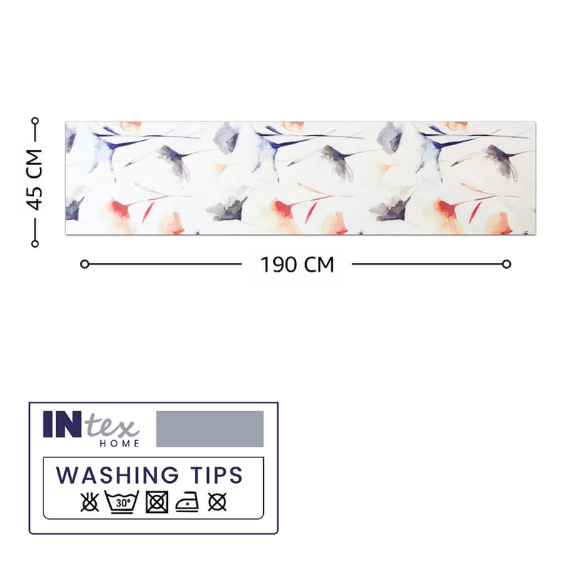 INTEX HOME Table Runner, Sou Floral Pattern, V-End Design, Premium Linen Velvet, Wrinkle-Resistant and Ultra-Soft, 45×140 cm, 1 Piece, Off-White x Navy Blue x Blush, for Dining and Living Room