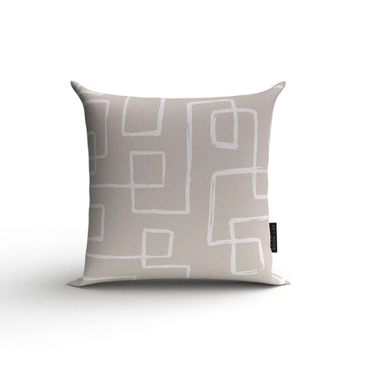 Haven 1 Canvas Cushion Cover in Beige & White, a durable decorative pillow with a calming and subtle geometric design, 40x40 cm, ideal for a minimalist, serene, and modern home decor