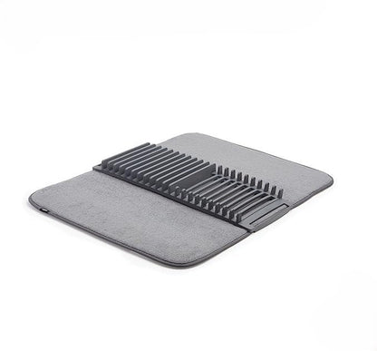 2-in-1 Dish Drying Rack with Absorbent Microfiber Mat, Removable Rust-Resistant Rack, Non-Slip Mat, Machine Washable, Ideal for Small Kitchens, Space-Saving Dish Organizer, Grey, 61 x 46 Cm