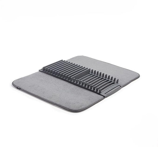 2-in-1 Dish Drying Rack with Absorbent Microfiber Mat, Removable Rust-Resistant Rack, Non-Slip Mat, Machine Washable, Ideal for Small Kitchens, Space-Saving Dish Organizer, Grey, 61 x 46 Cm