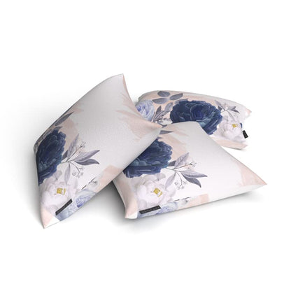 Bloom Set Velvet Cushion Cover in Blue & White, a plush decorative pillow with a beautiful floral pattern, 40x40 cm, perfect for creating a serene and elegant atmosphere in your bedroom
