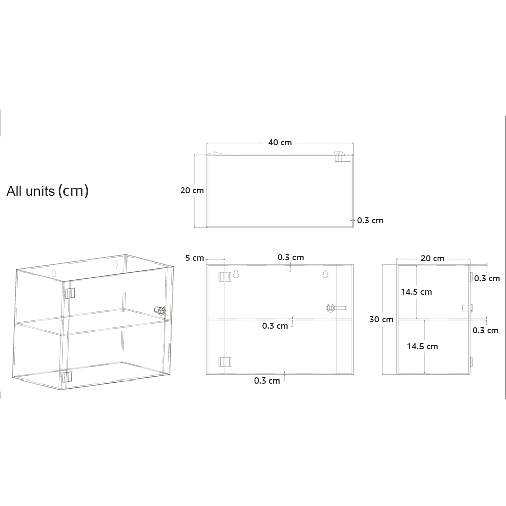 High Gloss Clear Acrylic Display Case with 1 Shelf and Front Door with Security Lock for Collectibles Office Home Store Display Stand